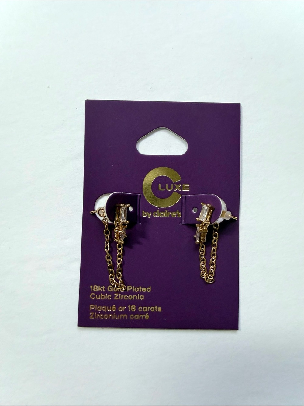 Claire's Gold Toned CZ Chain Drop Earrings